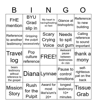 August Edition Bingo Card