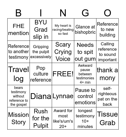 August Edition Bingo Card