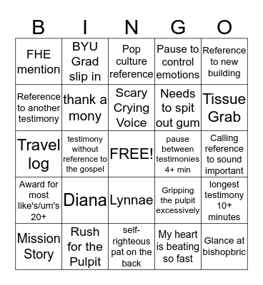 August Edition Bingo Card