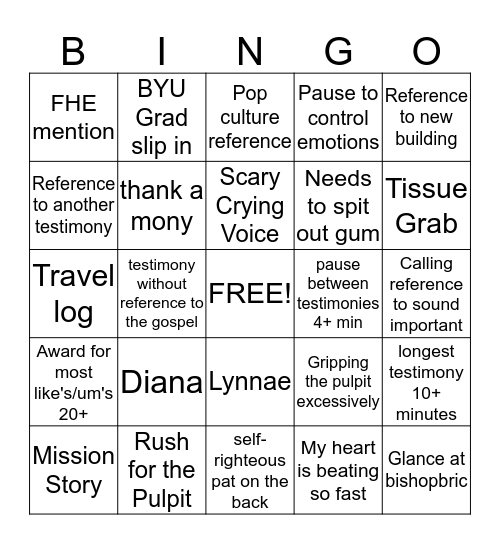 August Edition Bingo Card