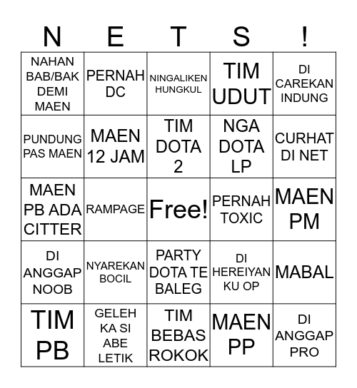 KENANGAN ANAK MARNETS Bingo Card