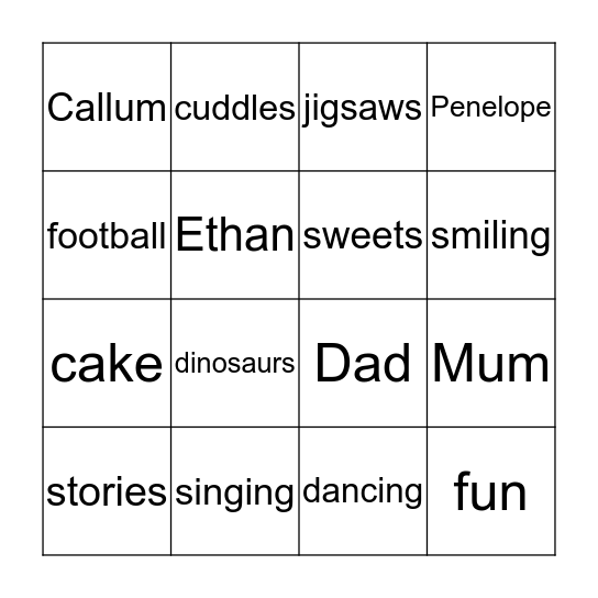 Thomas Bingo Card