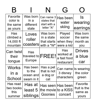 Getting to know the parents BINGO Card