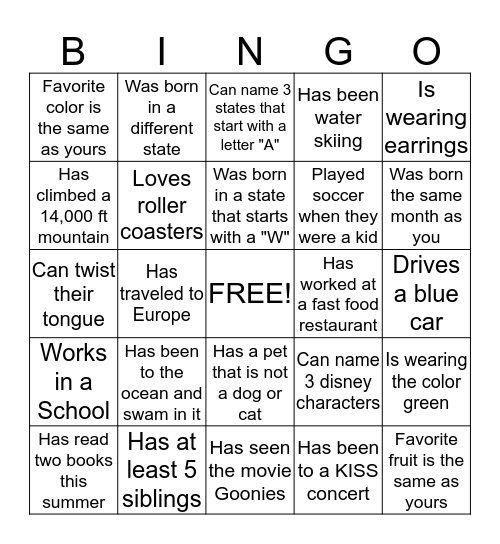 Getting to know the parents BINGO Card