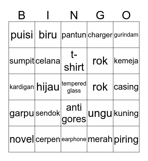 minjupri Bingo Card