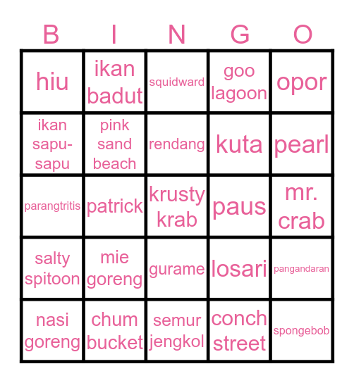 punya loonazhiwoo Bingo Card