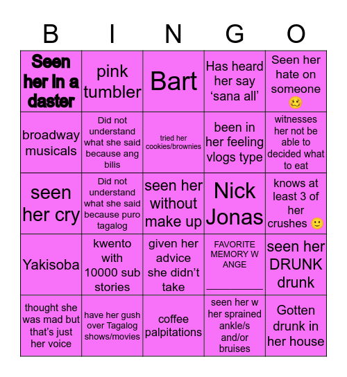 ANGE BINGO Card