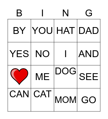 SIGHT WORDS Bingo Card