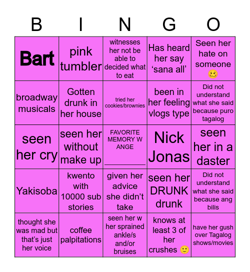 ANGE BINGO Card