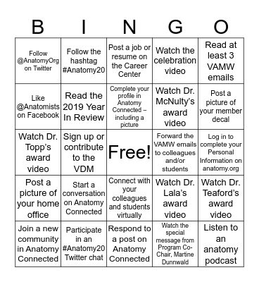 AAA Virtual Annual Meeting Week Bingo Card