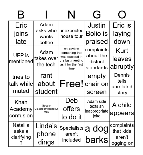 Meetings Bingo Card