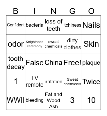 PATH Hygiene Bingo Card