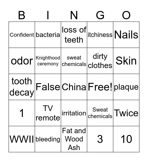 PATH Hygiene Bingo Card