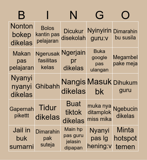 GUILTLESS AREA Bingo Card