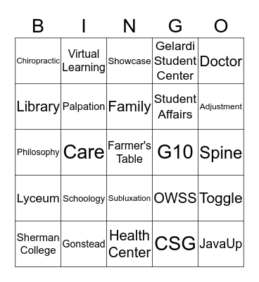 Sherman College Bingo Card