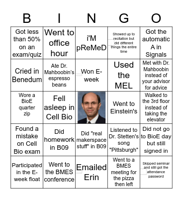 Pitt BioE Bingo Card