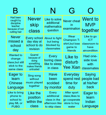 5ST2 SMKBA BINGO CHALLENGE Bingo Card