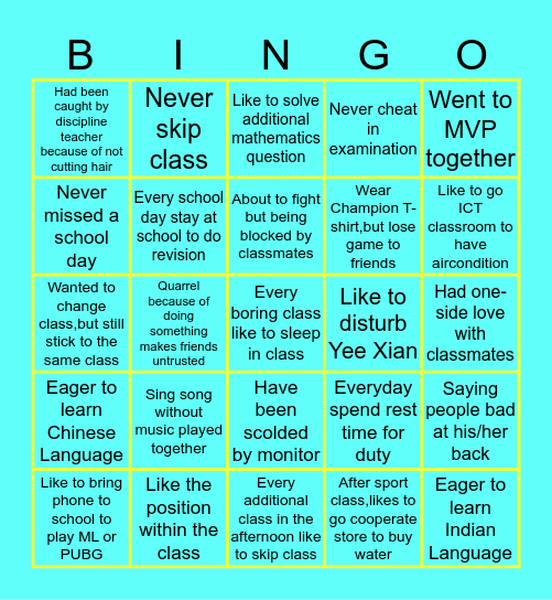 5ST2 SMKBA BINGO CHALLENGE Bingo Card