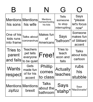 Stilliard Bingo Card