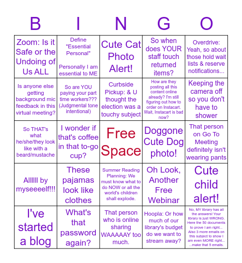 LIBRARIAN LIFE: COVID-19 EDITION Bingo Card