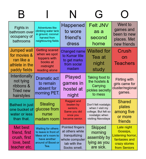 JNV Bingo Card