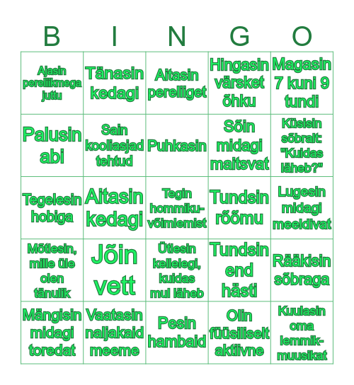 KOOLIPÄEVA BINGO Card