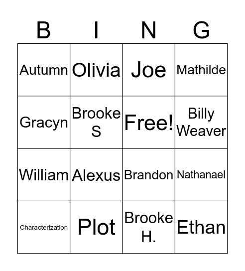 Yaworski Bingo Card