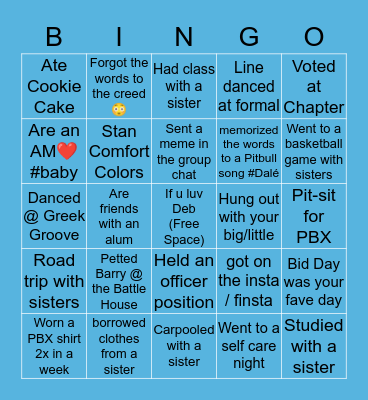 Phi Beta Chi Bingo Card
