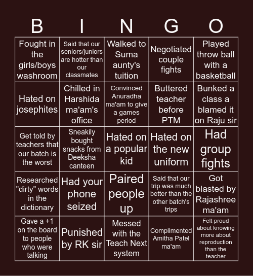 PUSHKARINI BINGO Card