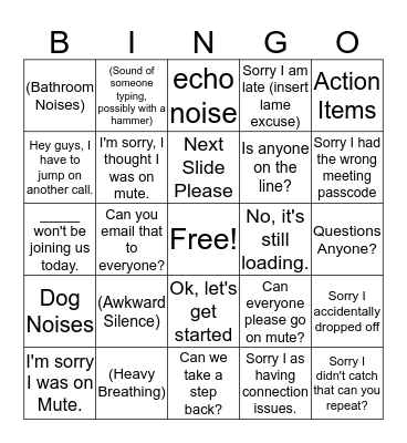 Epic Team Conference Call Bingo Card