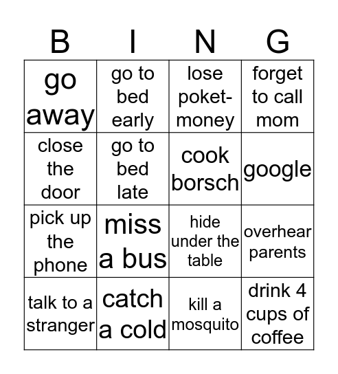 Second Conditional Bingo Card