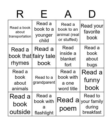 Reading Challenge Bingo Card