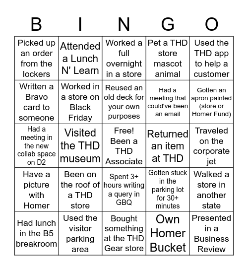 The Home Depot Bingo! Bingo Card