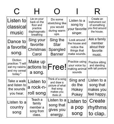 CHOIR CLASS BINGO Card