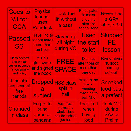 VS Bingo - Part 1 Bingo Card