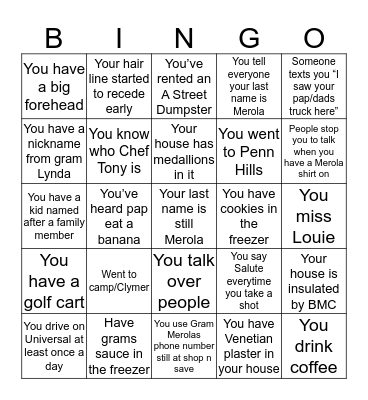 Merola Family Bingo Card