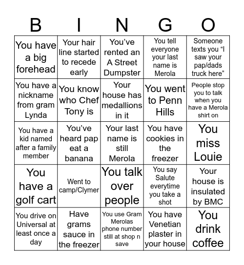 Merola Family Bingo Card