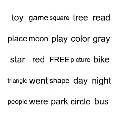 SIGHT WORD BINGO Card
