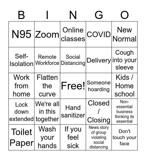 Daily COVID Bingo Card