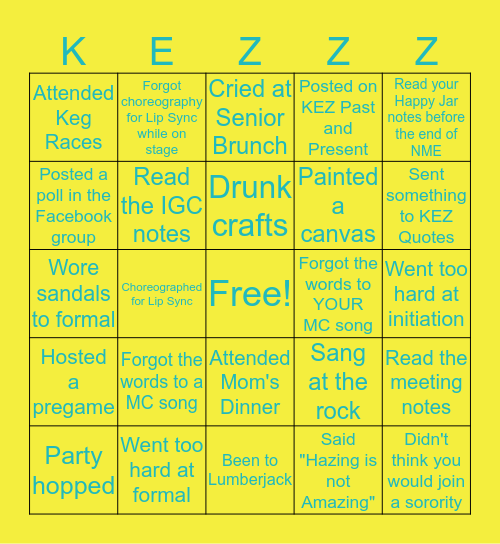 KEZ Bingo Card