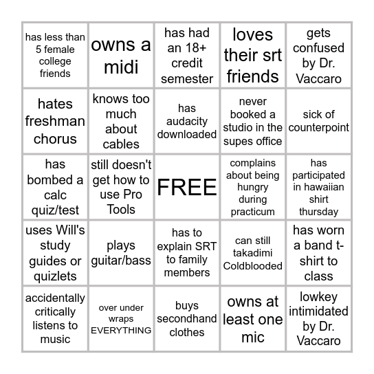 SRT BINGO Card