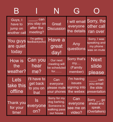 Conference Call Bingo (1) Bingo Card