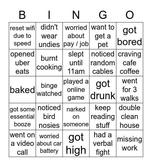 lockdown bingo Card