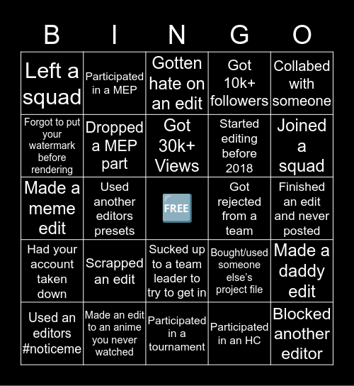 Editor Bingo Card