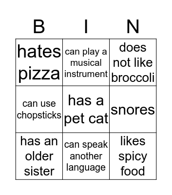 Find Some One WHo Bingo Card