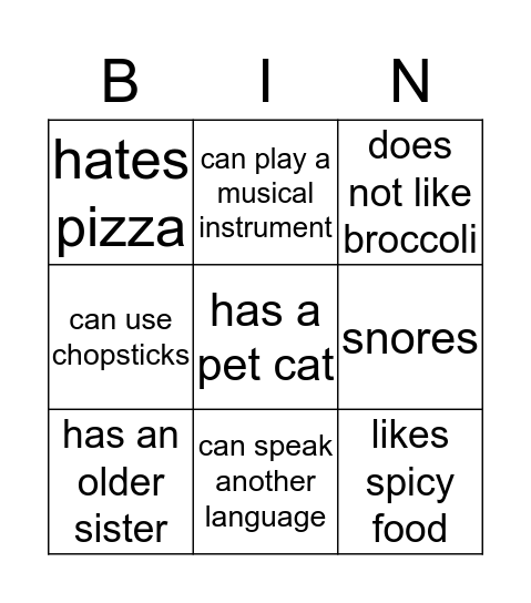 Find Some One WHo Bingo Card