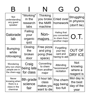 Bard Chemistry Bingo Card