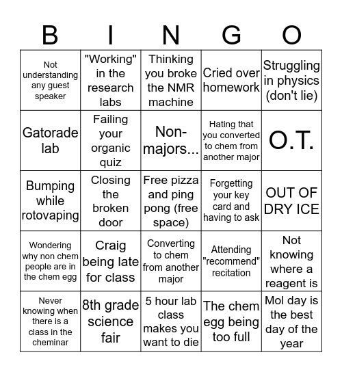 Bard Chemistry Bingo Card