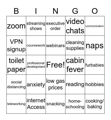 Quaranting Bingo Card