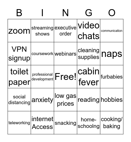 Quaranting Bingo Card